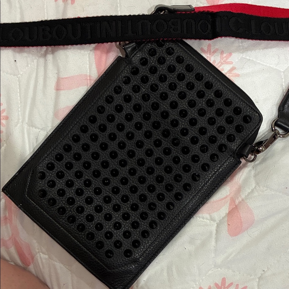 Christian Louboutin Black and Red Perforated Messenger Bag